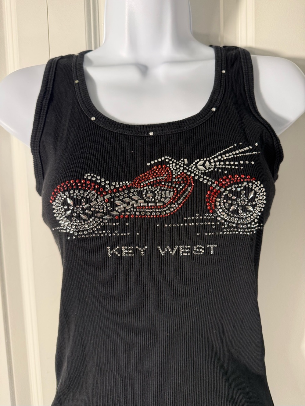 Key West Black Rhinestone Motorcycle Tank Top - Picture 3 of 6